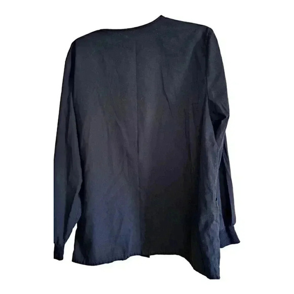 SB Scrubs Womens Medium M Scrub Top Jacket Black Long Sleeve Snap Button Pocket - Picture 2 of 5